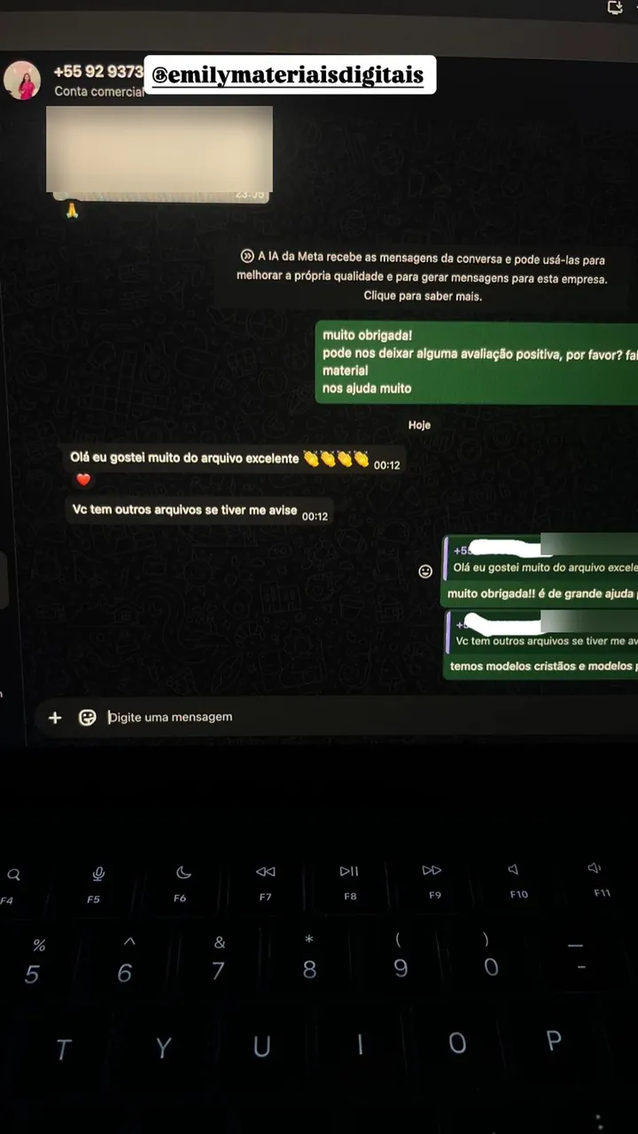 Print de conversa no WhatsApp: cliente diz que gostou muito do arquivo e que está excelente