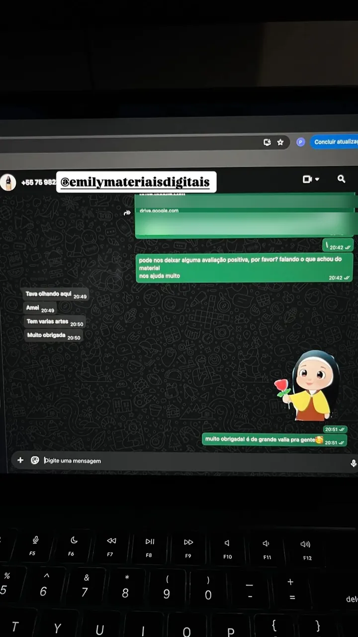 Print de conversa no WhatsApp: cliente diz que amou e que tem várias artes